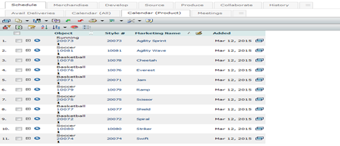 Global sourcing calendar for task/style tracking